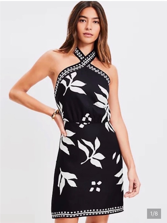 LOFT Dresses & Skirts - Loft NWT Black and White Halter Floral Dress